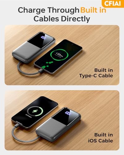 Power Bank Fast Charging 15000mAh, Portable Charger with 2 Built-in Cables & 3 Ports, Powerbank with LED Display, Battery Pack Compatible with iPhone 16 15 14 13 Android and more, Dark Gray - Image 4