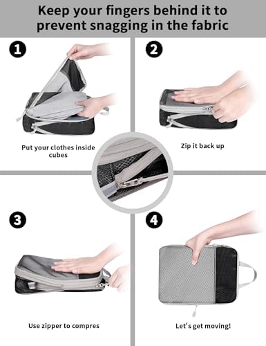 Compression Packing Cubes for Carry on Suitcase, 6 Set Travel Luggage Packing Organizer Bag with Mesh, Extensible Luggage Suitcase, Multifunction Organisers, Black - Image 5