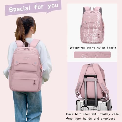 Solid Color School-Bags Backpacks for Teens Girls, Multi-pocket Elementary Girls Bookbags,Lightweight Casual Daypack - Image 5
