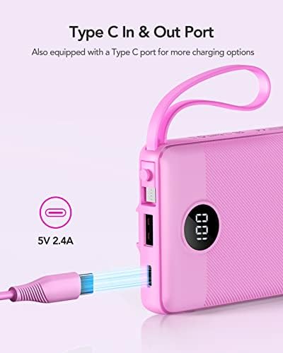 VRURC Power Bank with Built in Cables,10000mAh USB C Portable Charger with 5 Outputs & 2 Inputs and LED Display, External Battery Bank for iPhone/iPad/Samsung Galaxy Tablets and More - Image 4