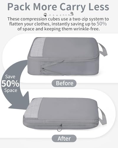Compression Packing Cubes 11 Set, Suitcase Organizers, Luggage Organizer Bags for Travel, Expandable Packing Cubes for Travel Compression, Travel Essentials Gray - Image 3
