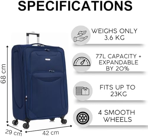 FLYMAX 24" Medium Super Lightweight 4 Wheel Suitcase Luggage Expandable with Wheels Navy - Image 2
