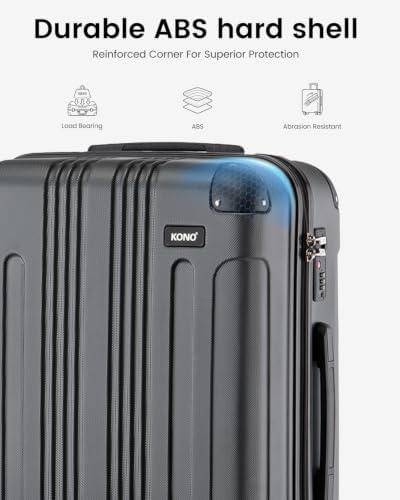 Kono 28 Inch Large Hard Shell Luggage ABS+PC Lightweight Suitcase with 4 Wheels Spinner Business Trip Trolley Case Suitcase (Grey) - Image 3