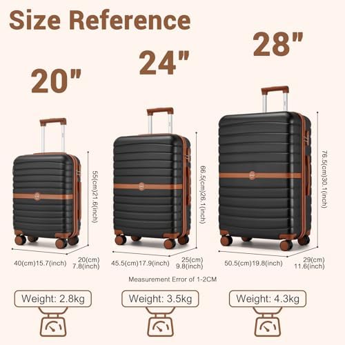 Kono Cabin Suitcase 55x40x20 Lightweight ABS + PC Hard Shell Carry On Trolley Case Small Travel Hand Luggage with 3 Digit Combination Lock Spinner Wheels (Black/Brown) - Image 7