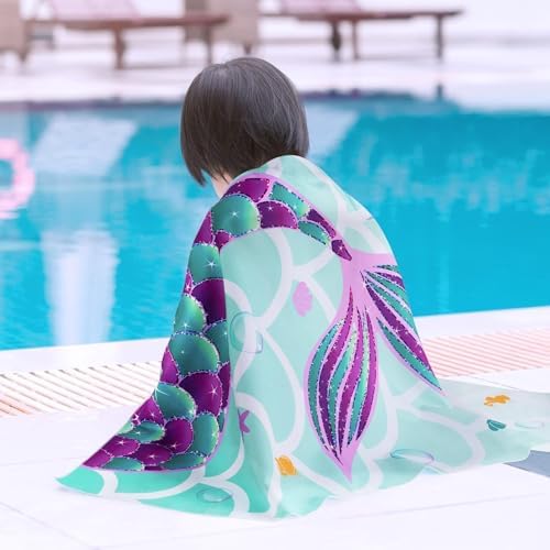 WERNNSAI Beach Towel for Kids, 76 x 150cm Mermaid Microfibre Quick Dry Sand Free Pool Towel for Girls Super Absorbent Bath Pool Camping Holiday Essentials Travel Towels for Summer - Image 6