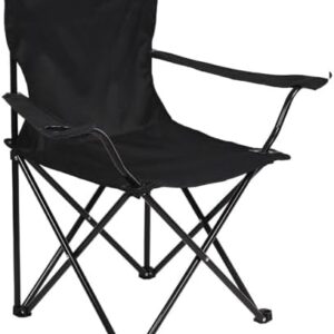 Folding Camping Chair - 1 Pack, Lightweight, Portable & Durable Steel Frame, 120kg Capacity, Armrests with Cup Holder, Carry Bag, Beach Chairs for Picnic, Garden, Fishing (Black)