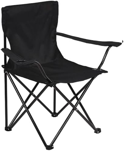 Folding Camping Chair - 1 Pack, Lightweight, Portable & Durable Steel Frame, 120kg Capacity, Armrests with Cup Holder, Carry Bag, Beach Chairs for Picnic, Garden, Fishing (Black)