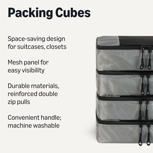 Amazon Essentials 4-Piece Packing Cubes Travel Accessories Set, Luggage Organiser with Double Zip, Mesh Top, Polyester, Small, Grey (Previously Amazon Basics) - Image 2