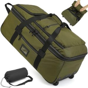 Large Foldable Duffle Bag with Wheels 85-100L Expandable Wheeled Holdall Extra Large Travel Rolling Duffel Bags for Men Women Collapsible Big Soft Luggage Camping, Green
