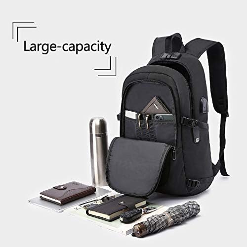 WENIG Anti-Theft Laptop Backpack,Business Travel Backpack Bag with USB Charging Port Lock,Water Resistant College School Computer Rucksack Work Backpack for Mens Womens Fits 15.6 Inch Laptop-Black - Image 3