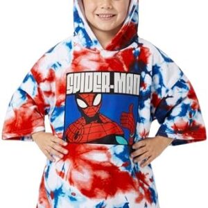 Marvel Spiderman Bath Towel with Hood for Kids Teenagers Absorbent Changing Robe Poncho Towel for Swimming Bath Shower Beach Towel Holiday Essentials (Multi Spiderman, 10-13 Years)