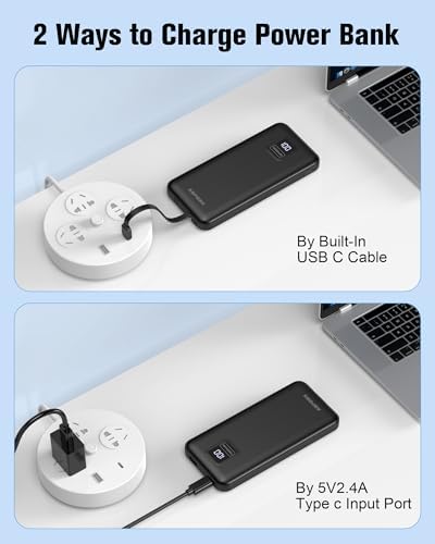 AsperX 2-Pack 10000mAh Power Bank Fast Charging, Portable Charger with Built in Cables USB C Input and Output, Battery Pack LED Display Compatible with iPhone, Samsung, iPad, Tablets, Android, etc. - Image 6