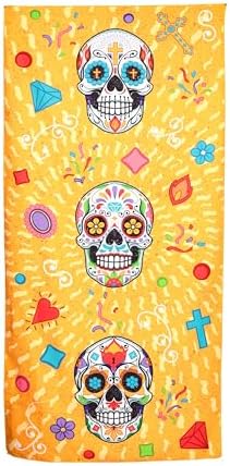 Puckator Day of the Dead Microfibre Beach Towel - Large Quick Drying Lightweight Thin Funny Mens Girls Beach Pool Holiday Towel Towels For Adults Womens - Vacation Accessories Essentials Family