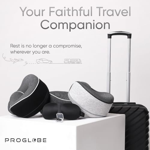 Proglobe Travel Pillow, Memory Foam Neck Pillow Set, Orthopedic Pillow, Travel Essentials for Flying, Kit with 3D Contoured Sleep Mask, Earplugs and Luxury Mesh Bag (Grey) - Image 7