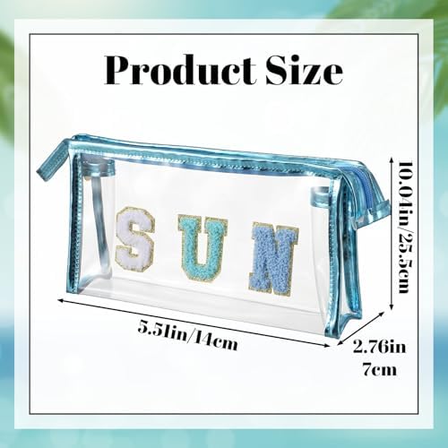 Sibba Clear Sunscreen Makeup Bag, Waterproof Beach Vacation Essentials, Preppy Summer Pool Accessories For Women And Teen Girls, Blue SUN Letter Print Cosmetic Pouch - Image 2