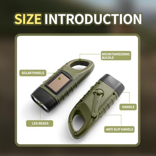 2-Pack Wind Up Torch, LED Flashlight with Solar Power and Hand Crank, Super Bright Emergency Light with Carabiner Hook, Portable Rechargeable Torch for Camping, Hiking, Outdoor Survival Gear - Image 4