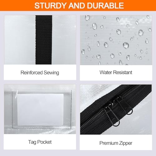 Extra Large Moving Boxes Bags, 93L Heavy Duty Cloths Storage Bags with Backpack Straps, Waterproof Foldable Storage Totes Bins for College Dorm, Christmas Decorations Travelling—4 Pack, Clear - Image 4