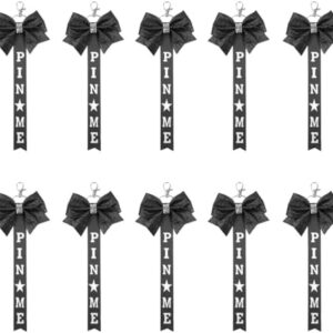 Cheer Pin Me Ribbons, 10Pcs Pin Me Straps with Rhinestones Bow Cheer Bag Bow Keychain for Girls Backpack Cheerleading Sports