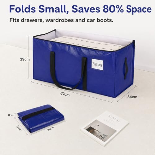 Hode Heavy Duty Moving Bags Extra Large Strong Plastic Storage Bags Zips | Duvet Clothes Bedding Waterproof Storage Packing Bag Boxes Moving House Essentials Extra Large Moving Boxes 90l 6 Pack Blue - Image 6