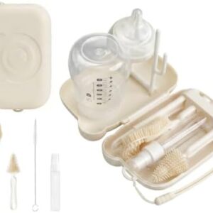 6-in-1 Travel Baby Bottle Brush Set - Versatile Portable Silicone Cleaning Kit with Built-in Drying Rack, Soap Dispenser, Nipple & Straw Cleaners - Essential Traveling, for Baby Bottles Under 8 OZ