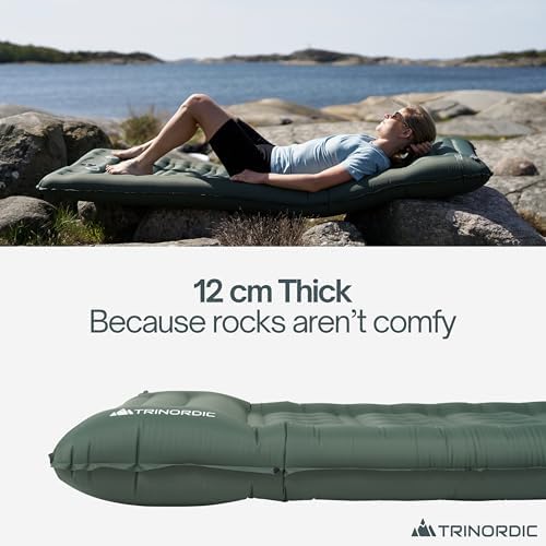 Trinordic Thick Inflatable Camping Mat – 12cm Extra Thick & Wide w. Foot Pump & Pillow - Lightweight Camping Bed for Outdoor Hiking & Bikepacking - Image 3