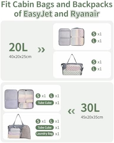 Narwey Packing Cubes for Suitcases, 6 Set Compression Packing Cubes for Backpack, Packing Cube Storage Bags, Suitcase Luggage Packing Organiser for Travel Essentials Accessories (Checker Combined) - Image 4