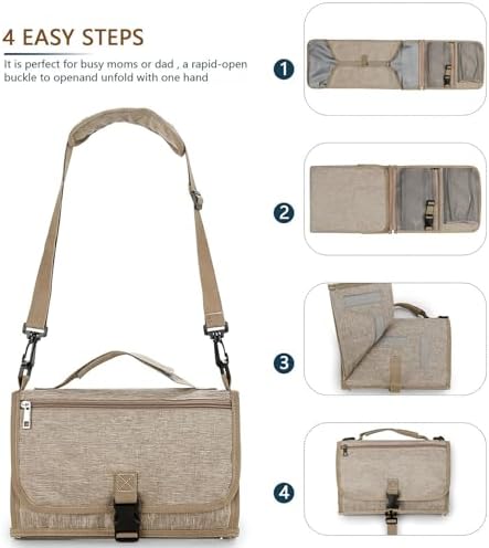 Bebamour Portable Nappy Changing Mats with Wipes Pocket Travel Baby Changing Pads with Head Cushion for Infants Waterproof Diaper Changing Pads Newborn Essentials, Khaki - Image 7