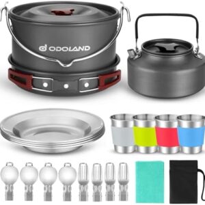 Odoland Camping Cookware Kit for 3-4 People Portable Stainless steel Cooking Set for Camping, Backpacking, Outdoor Cooking and Picnic