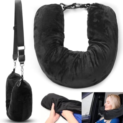 2 pcs Stuffable Neck Pillow for Travel with 2 eye masks, Soft Stuffable Neck Pillow for Travel Multifunctional U-Shaped Cushion Fillable with Clothes for Essentials Extra Luggage, Black and blue - Image 3