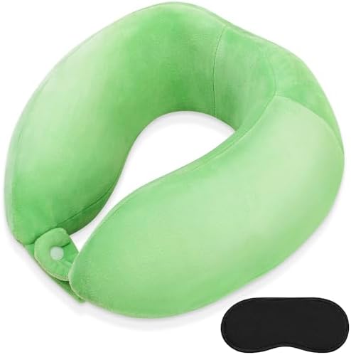 Neck Travel Pillow for Travel Soft Memory Foam Pillows Lightweight Breathable Airplane Pillow Support Head and Chin Perfect for Camping Train Car Office Rest Green