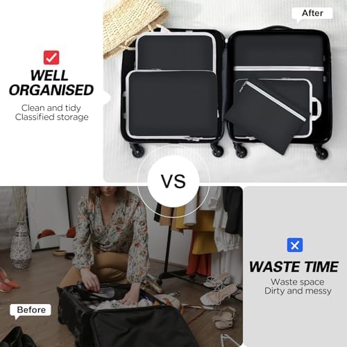 Compression Packing Cubes for Suitcases,Suitcase Organiser Bags,Travel Packing Cubes Compression Set for Backpack,Packing Organisers,Waterproof Travel Organiser Packing Bags (Black, 5 Pack) - Image 3
