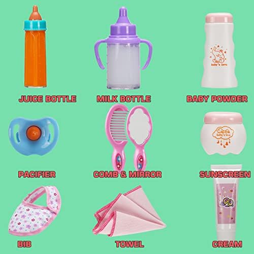 13 Pack Baby Accessories - Baby Doll Feeding and Caring Toys Set Includes Diaper Bag, Doll Diapers, Magic Bottle, Mat for Girl Toddler Kid, Babies Pretend Play Set for Birthday Gift Christmas - Image 4