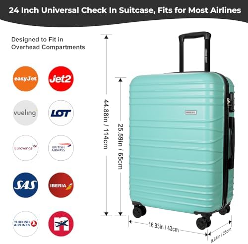 24 Inch Medium Suitcase 66x46x25cm,Lightweight Checkin Luggage, Features TSA Combination Lock, 360°Spinner Wheels, Organised Interior, Durable ABS Material for Holidays, Mint Green - Image 2