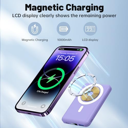 YAGOPAL Power Bank 10000mAh Magnetic Wireless Power Bank with Foldable Stand and LED Display Portable Charger 22.5W PD Fast Charging Battery Pack For iPhone 16/15/14/13/12 Mini Pro/Pro Max - Image 5