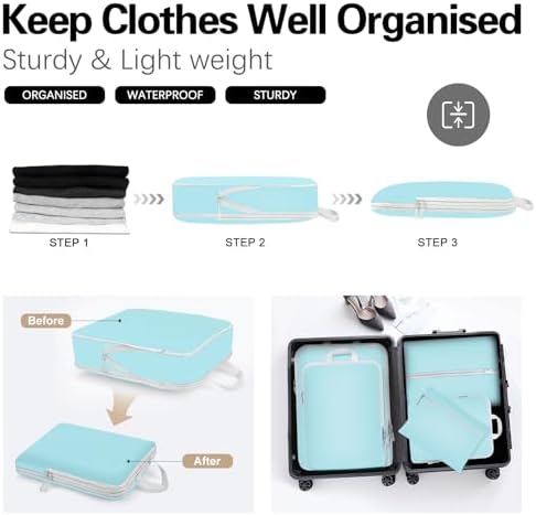 Compression Packing Cubes for Suitcases,Suitcase Organiser Bags,Travel Packing Cubes Compression Set for Backpack,Packing Organisers,Waterproof Travel Organiser Packing Bags (Blue, 5 Pack) - Image 2