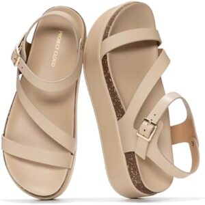 Project Cloud Genuine Leather Flat Sandals Women 2025 Beach Essentials Womens Sandals Memory Foam Vacation Essentials Slides for Women Footwear (Mellow)