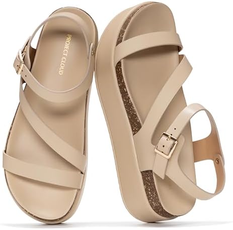 Project Cloud Genuine Leather Flat Sandals Women 2025 Beach Essentials Womens Sandals Memory Foam Vacation Essentials Slides for Women Footwear (Mellow)