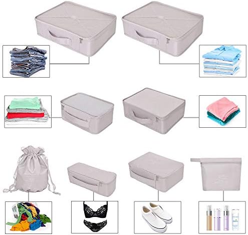 Packing Cubes 8 Sets Travel Luggage Organizers with Waterproof Shoe Storage Bag Compression Pouches(Grey) - Image 4