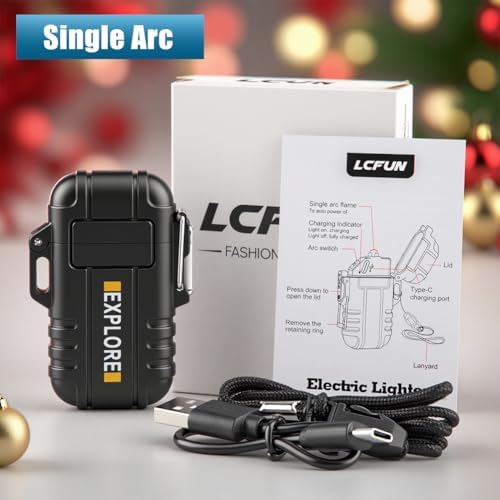 Electric Lighter Rechargeable USB C, Electronic Plasma Arc Lighter Waterproof and Windproof Weatherproof for Camping Hiking Survival, Portable Black Lighters Gifts for Men - Image 7