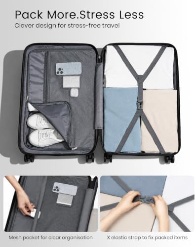 Kono 28 Inch Large Hard Shell Luggage ABS+PC Lightweight Suitcase with 4 Wheels Spinner Business Trip Trolley Case Suitcase (Grey) - Image 6