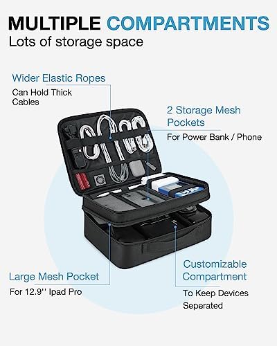 bagsmart Extra Large Double Layer Portable Travel Cable Organiser Bag Electronics Accessories Storage Case for Charger, Adaptors, Kindle, Hard Drives (Black-Lightweight) - Image 2