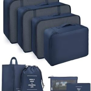 Packing Cubes for Suitcases, 8-Piece Travel Organizer, Ultralight, Breathable and Washable Packing Cube Suitable for Travel, Vacation and Camping (Blue)