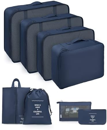 Packing Cubes for Suitcases, 8-Piece Travel Organizer, Ultralight, Breathable and Washable Packing Cube Suitable for Travel, Vacation and Camping (Blue)