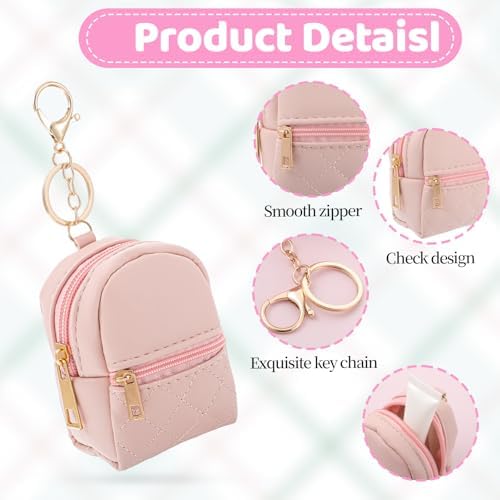 2pcs Mini Backpack Cute Cosmetic Bag for Women PU Leather Makeup Bag Creative Key Pocket Key-Chains Pendant Backpack Keyrings Lipstick Bag Card Holder Data Cable Organizer Zipper Pouch - Image 3