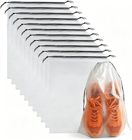 12 Pcs Shoe Bags for Travel PLULON Clear Drawstring Travel Shoe Bags for Packing Waterproof Dustproof Shoes Organizer Pouch Travel Accessories Shoe Storage Bag for Women Men Portable Travel Essentials