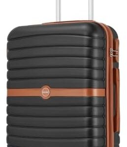Kono Cabin Suitcase 55x40x20 Lightweight ABS + PC Hard Shell Carry On Trolley Case Small Travel Hand Luggage with 3 Digit Combination Lock Spinner Wheels (Black/Brown)