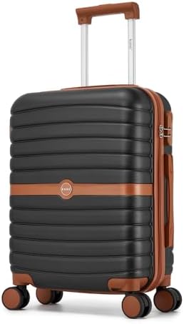 Kono Cabin Suitcase 55x40x20 Lightweight ABS + PC Hard Shell Carry On Trolley Case Small Travel Hand Luggage with 3 Digit Combination Lock Spinner Wheels (Black/Brown)