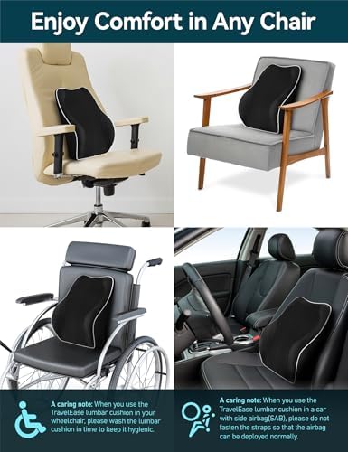Travel Ease Ergonomic Lumbar Support Cushion, Memory Foam Back Support Cushion for Office Chairs with Skin-friendly Cover for Comfort (Black) - Image 7