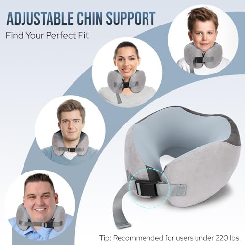 Euqvunn Travel Pillow for Airplane, Memory Foam Neck Pillow for Travel, Soft & Adjustable & Compact Ice Silk Flight Pillow for Adults, Ergonomic Travel Neck Pillow, with Storage Bag(Gray) - Image 5