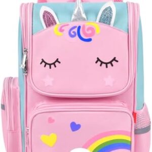 Aucuu Girls' Backpack, Cute Unicorn School Bags, Kawaii Backpack, Waterproof School Bags for Girls, Large Capacity Children's Back-pack, for Elementary, Kindergarten - Pink